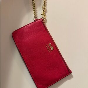 Coach Cherry Leather Wristlet with Gold Chain